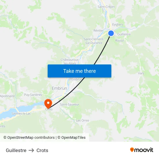 Guillestre to Crots map