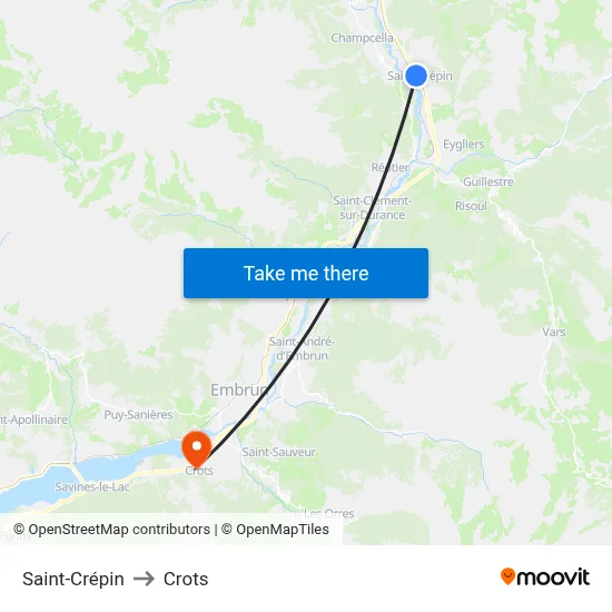 Saint-Crépin to Crots map