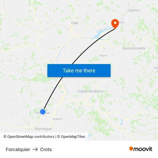 Forcalquier to Crots map