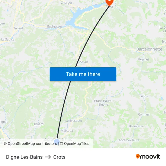 Digne-Les-Bains to Crots map