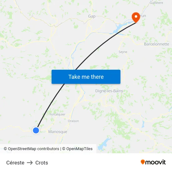Céreste to Crots map