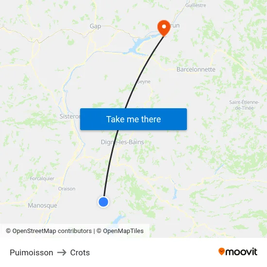 Puimoisson to Crots map