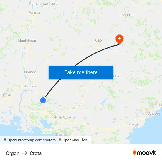 Orgon to Crots map