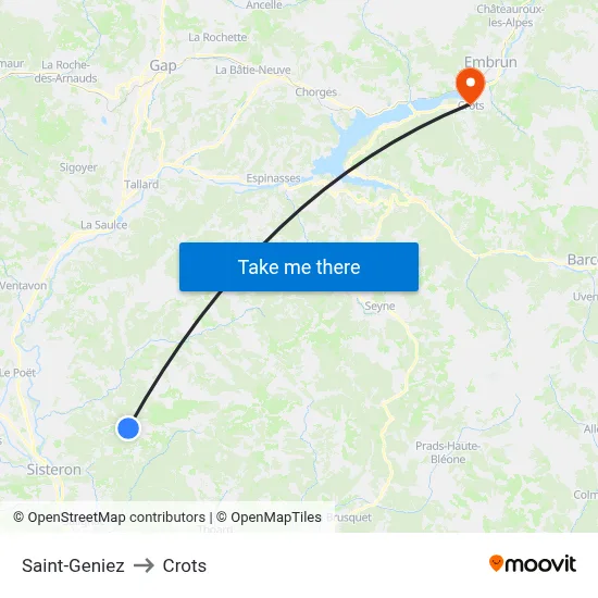 Saint-Geniez to Crots map