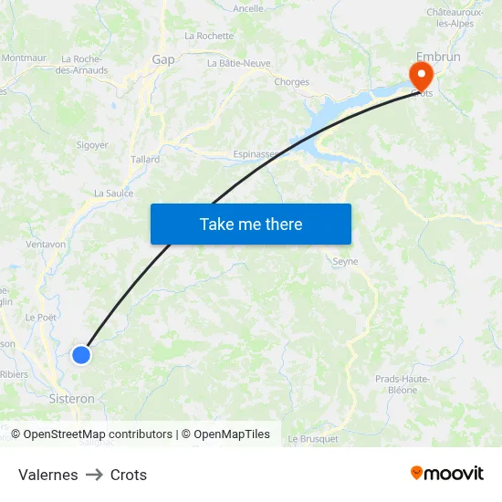 Valernes to Crots map