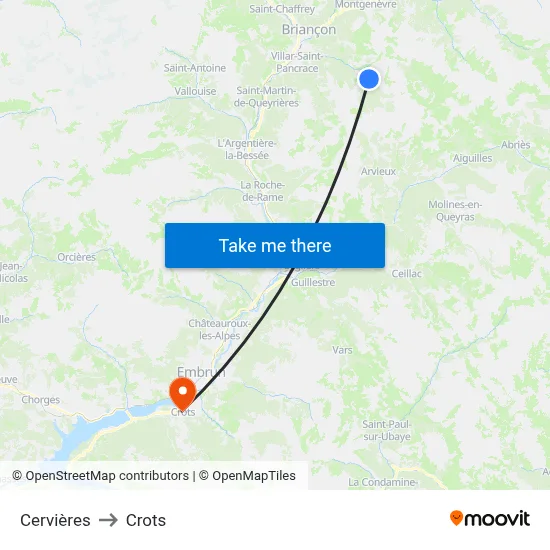 Cervières to Crots map