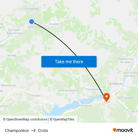 Champoléon to Crots map