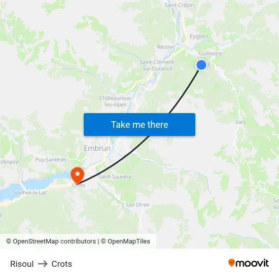 Risoul to Crots map