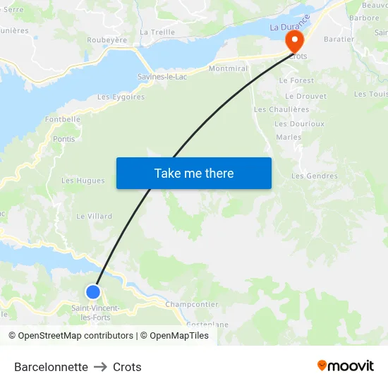 Barcelonnette to Crots map