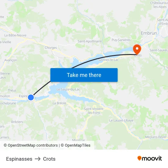 Espinasses to Crots map