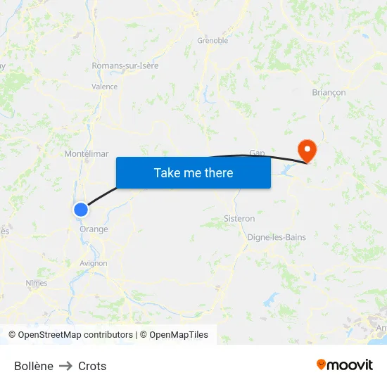 Bollène to Crots map