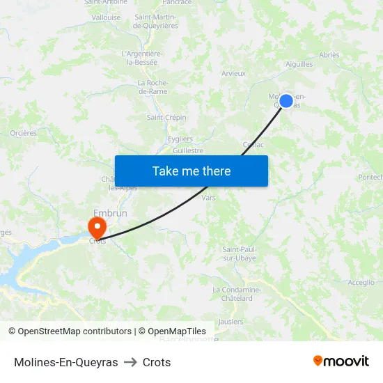 Molines-En-Queyras to Crots map