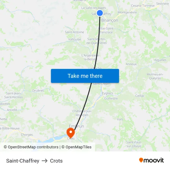 Saint-Chaffrey to Crots map