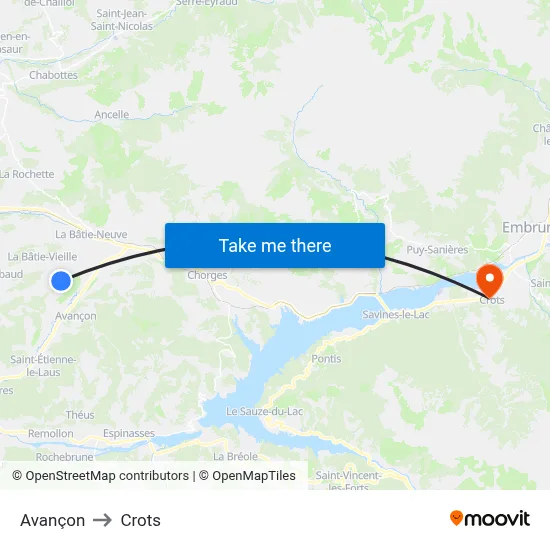 Avançon to Crots map