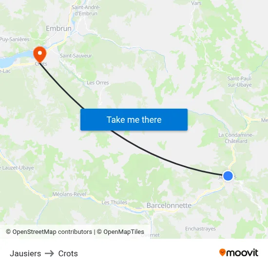 Jausiers to Crots map