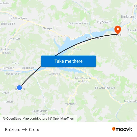 Bréziers to Crots map