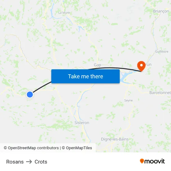 Rosans to Crots map