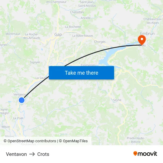 Ventavon to Crots map