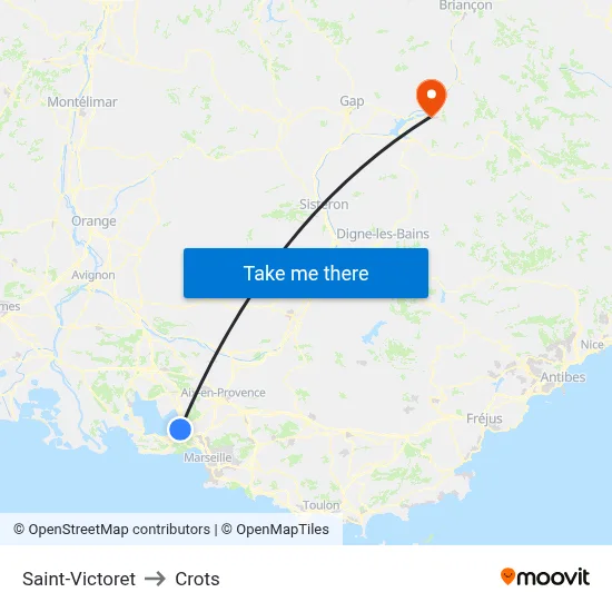 Saint-Victoret to Crots map