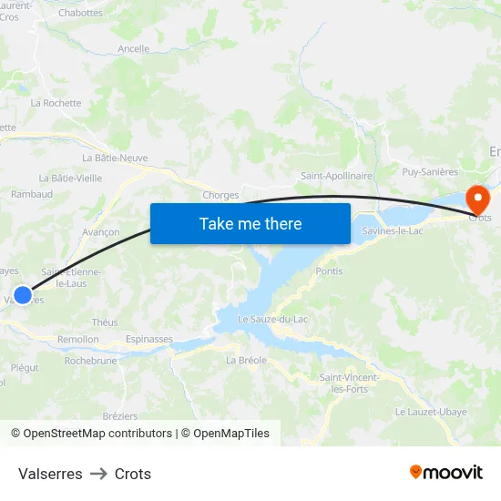 Valserres to Crots map