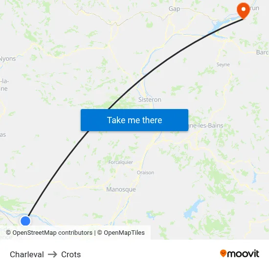 Charleval to Crots map