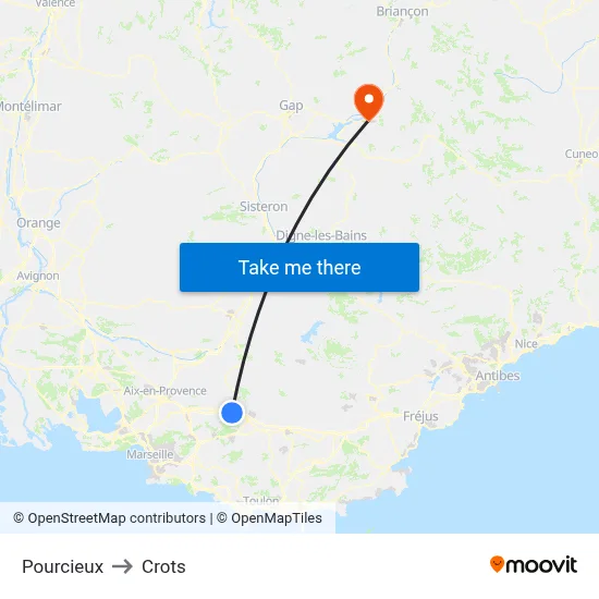 Pourcieux to Crots map