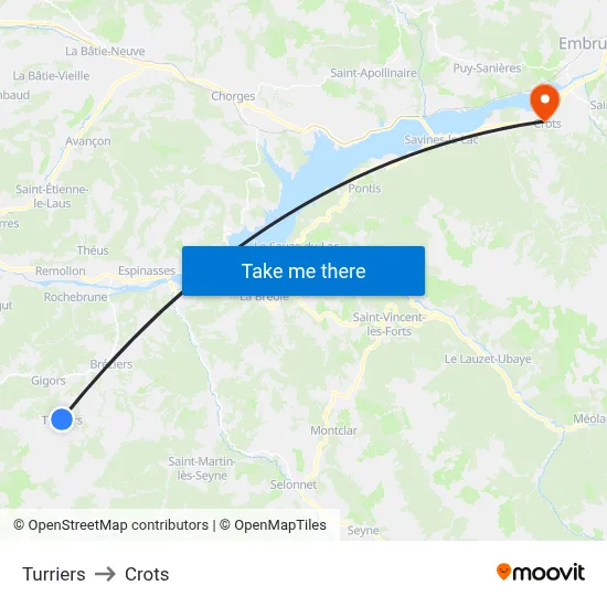 Turriers to Crots map