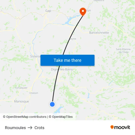 Roumoules to Crots map