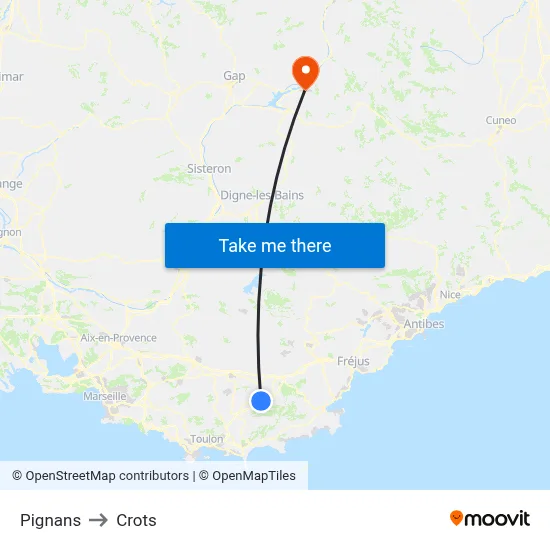 Pignans to Crots map