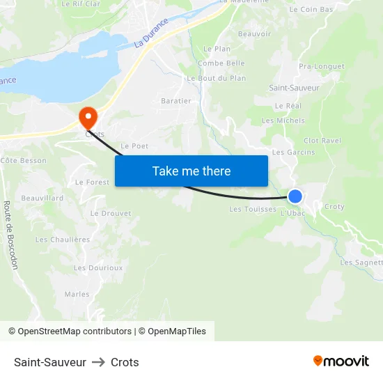 Saint-Sauveur to Crots map
