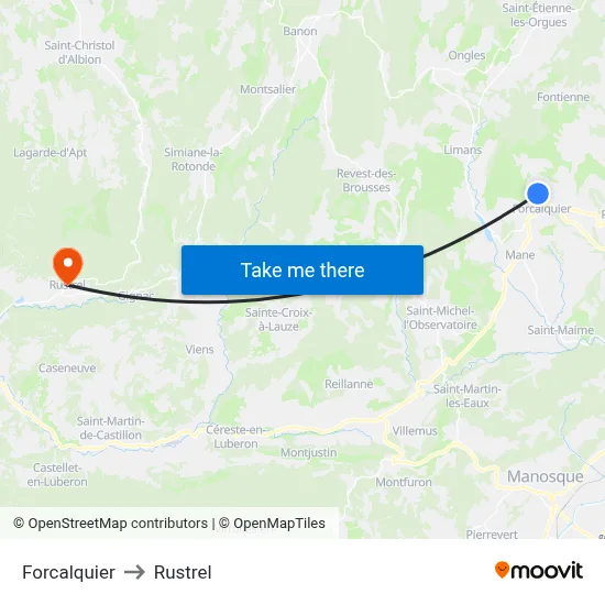 Forcalquier to Rustrel map