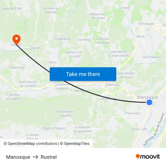 Manosque to Rustrel map