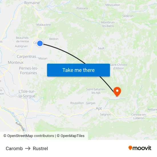 Caromb to Rustrel map
