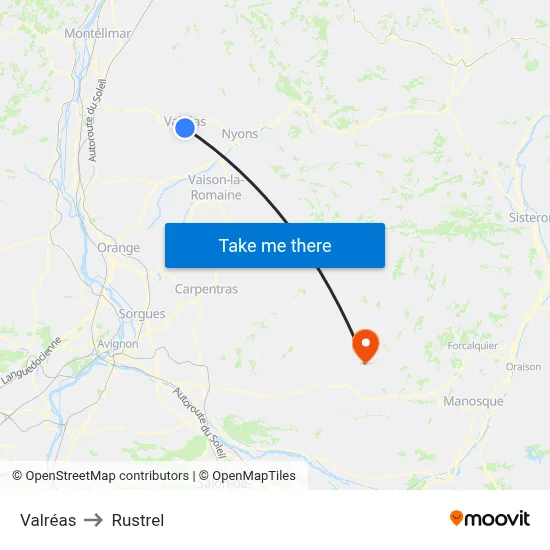 Valréas to Rustrel map