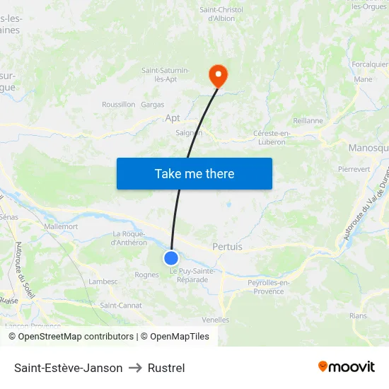 Saint-Estève-Janson to Rustrel map