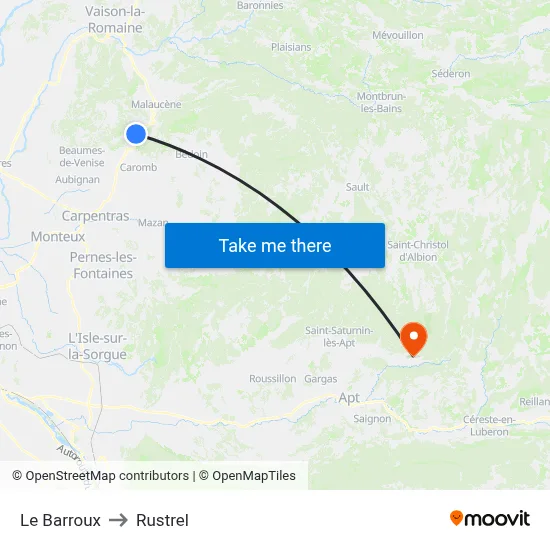 Le Barroux to Rustrel map