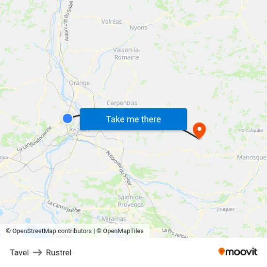Tavel to Rustrel map