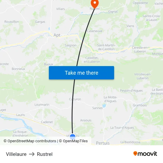 Villelaure to Rustrel map