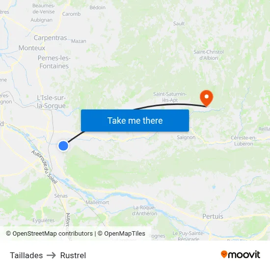 Taillades to Rustrel map