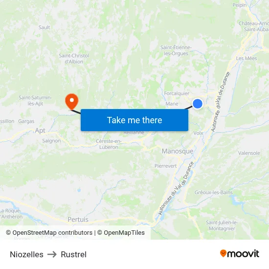 Niozelles to Rustrel map