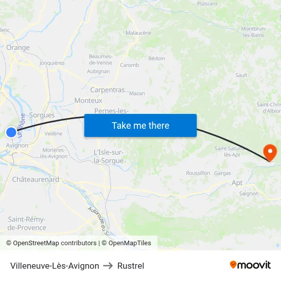 Villeneuve-Lès-Avignon to Rustrel map