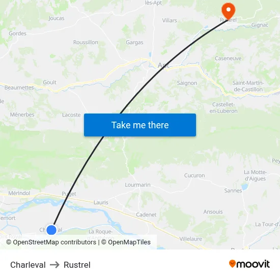 Charleval to Rustrel map
