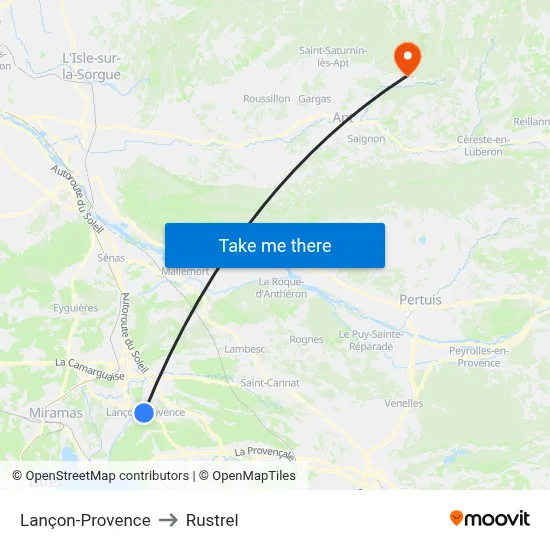 Lançon-Provence to Rustrel map