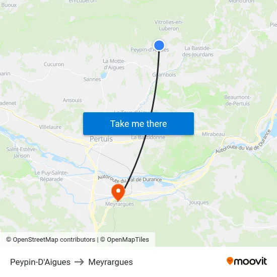 Peypin-D'Aigues to Meyrargues map