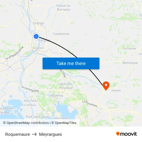 Roquemaure to Meyrargues map