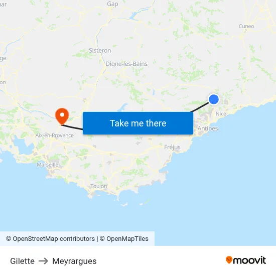 Gilette to Meyrargues map