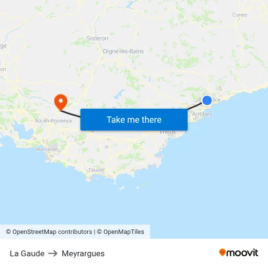 La Gaude to Meyrargues map