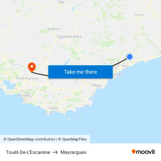 Touët-De-L'Escarène to Meyrargues map