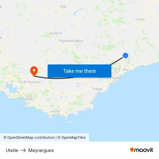 Utelle to Meyrargues map