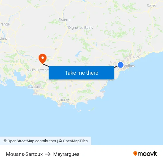 Mouans-Sartoux to Meyrargues map